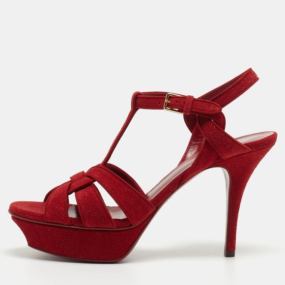 Yves Saint Laurent YSL Tribute 75 Red Glitter Sandals Size 35.5 EU / 5.5 US NWOB - Picture 9 of 10